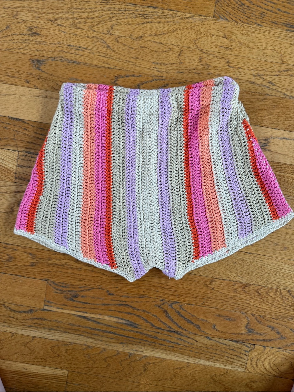 Peppermayo Crocheted High-Waist Striped Shorts in Beige, Pink, Lilac & Coral - Picture 4 of 6